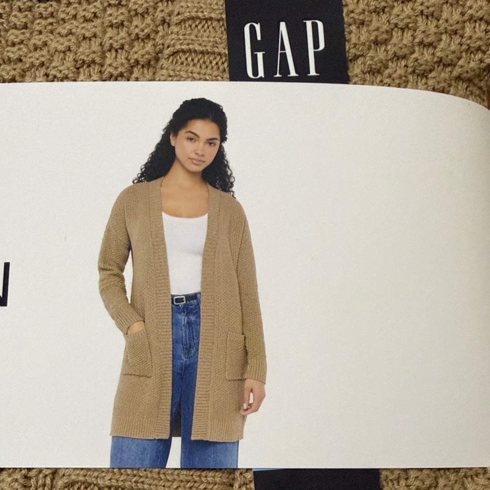 GAP Long Open-Front Cardigan in Camel Tan 100% Cotton NWT